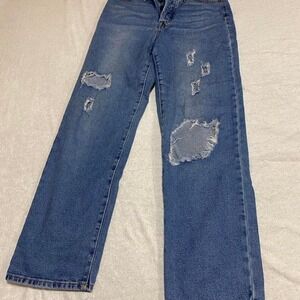BBJ Los Angeles women 5/27 ripped- distressed blue denim jeans.SKU301